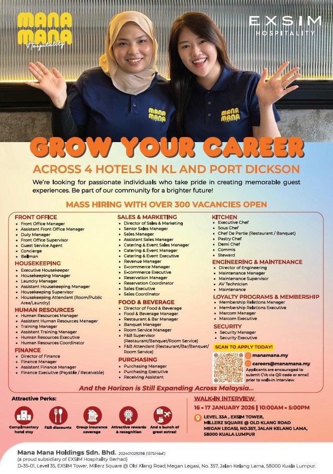 Mana Mana Hospitality recruitment — over 300 vacancies open